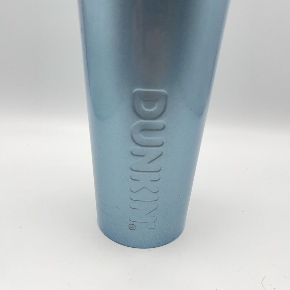 Dunkin Donuts 24oz Stainless Steel Sipper Tumbler Iridescent Blue EUC - Picture 3 of 16
